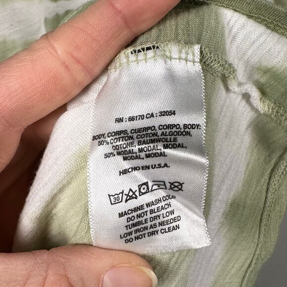 T. LA Green & White Tie Die Cotton Blend Flutter Sleeve Tee Shirt Women's Small - Picture 6 of 7